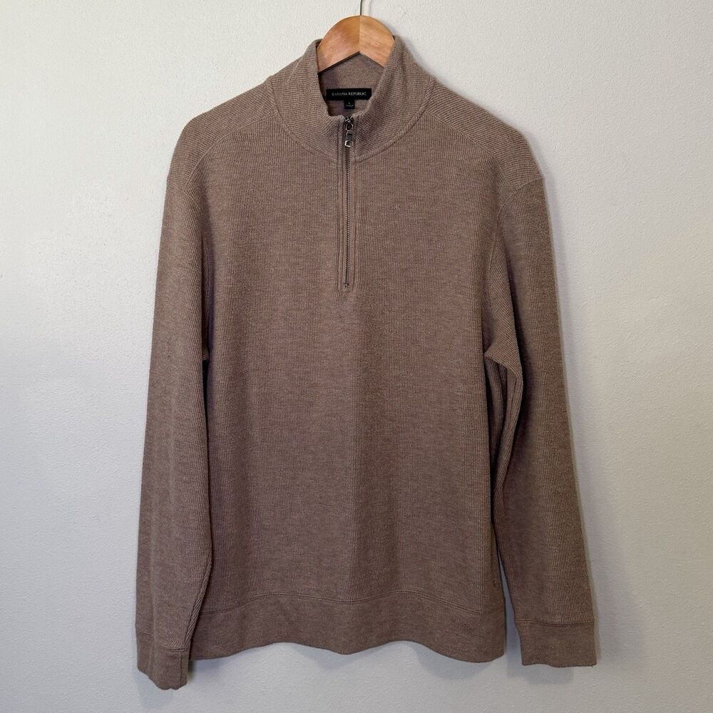 Banana Republic Mens Quarter Zip Sweater Size Large Brown Knit Pullover